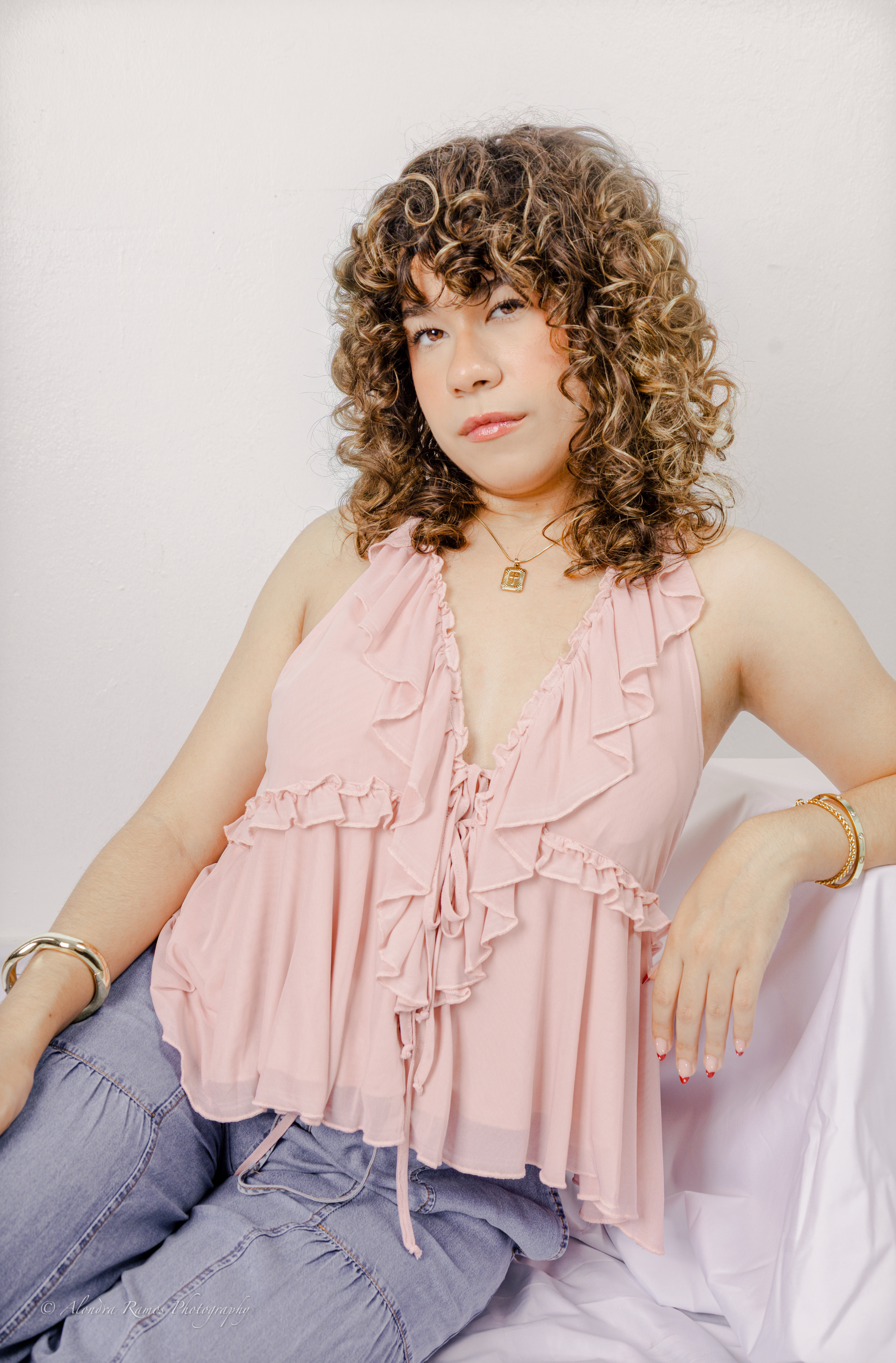 Nabri ruffled top in soft pink